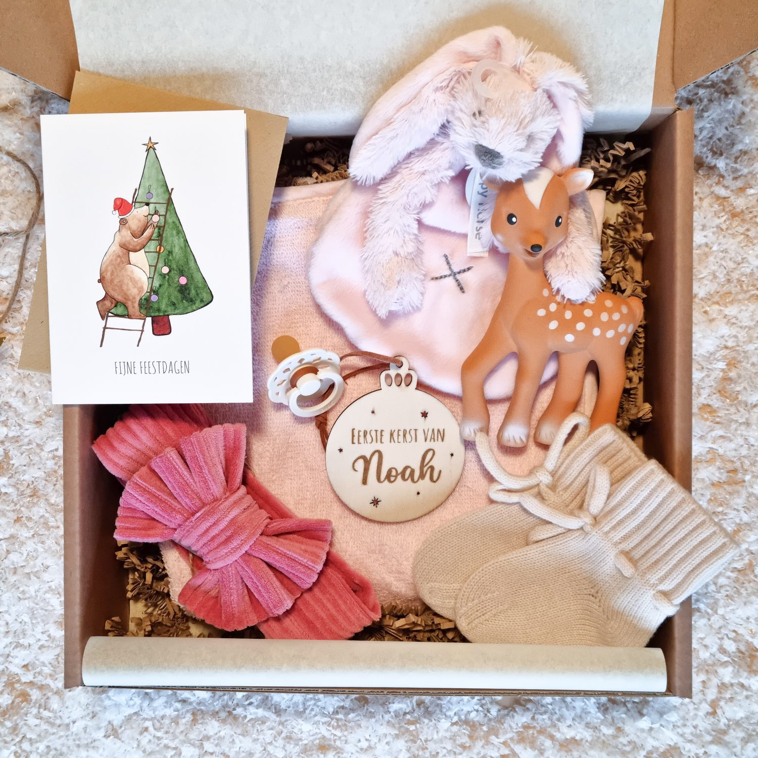 Kraamcadeau Box - Baby's Kerst Roze